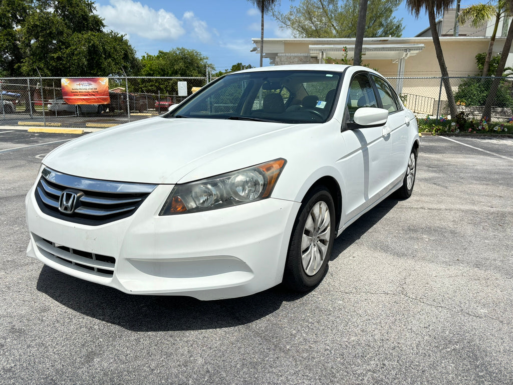 2012 Honda Accord LX white sedan – front left angle rental car in Fort Lauderdale