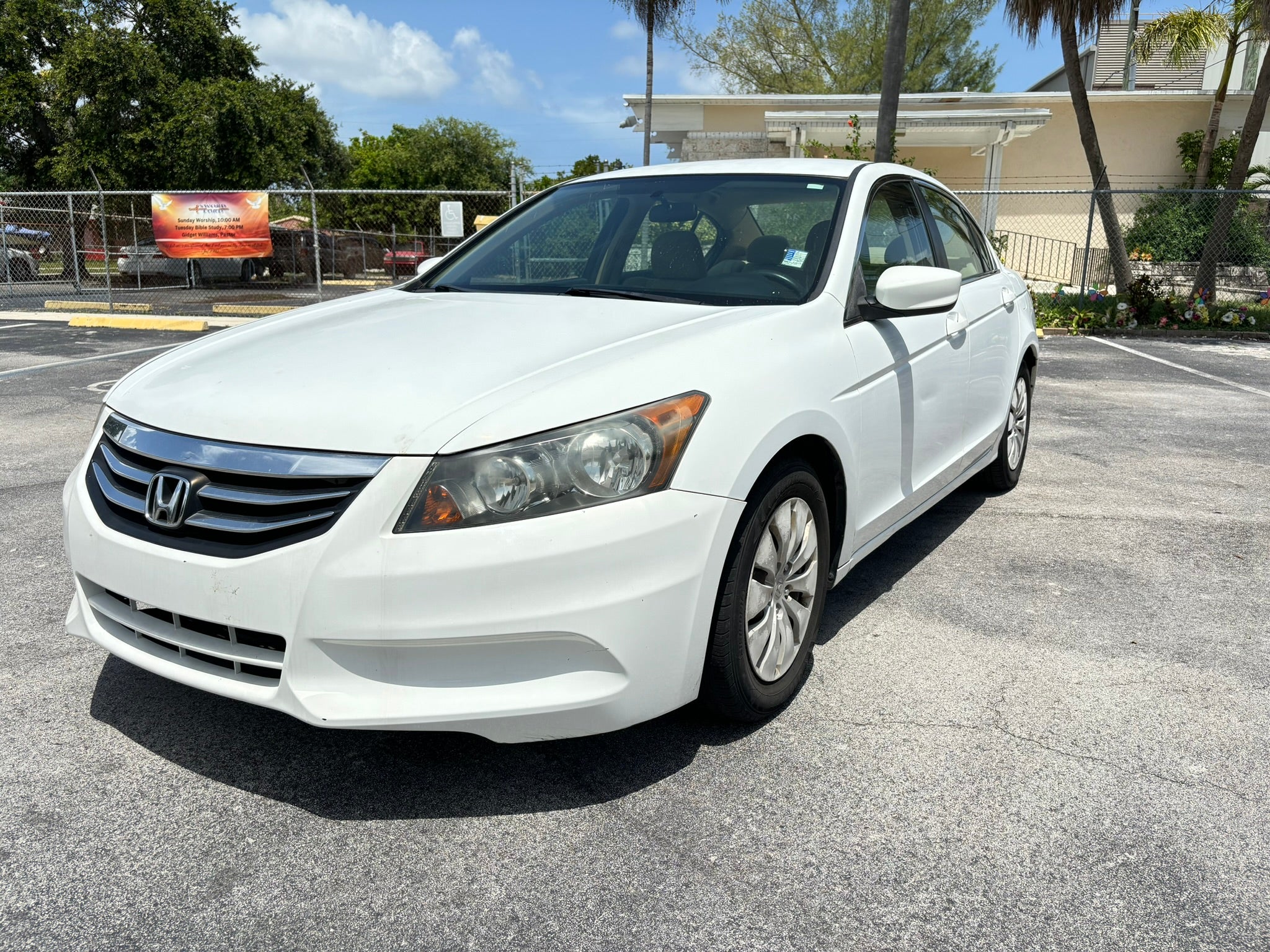 2012 Honda Accord LX white sedan – front left angle rental car in Fort Lauderdale